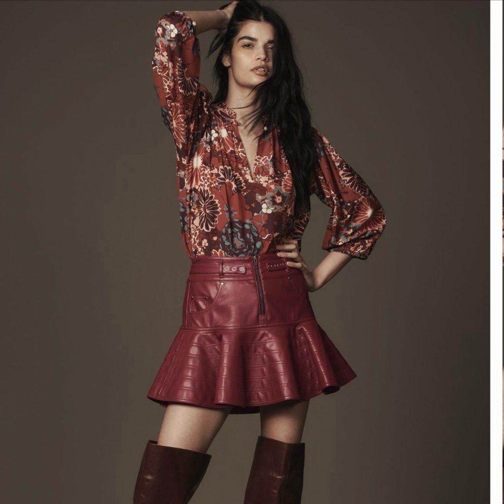 Pilcro x Anthropologie Faux Leather Burgundy Mini Skirt – Size 8 | NWT